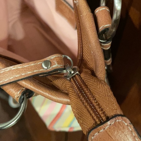 Fossil Striped Multi Colored Leather And Canvas Short Shoulder Bag - Picture 9 of 11